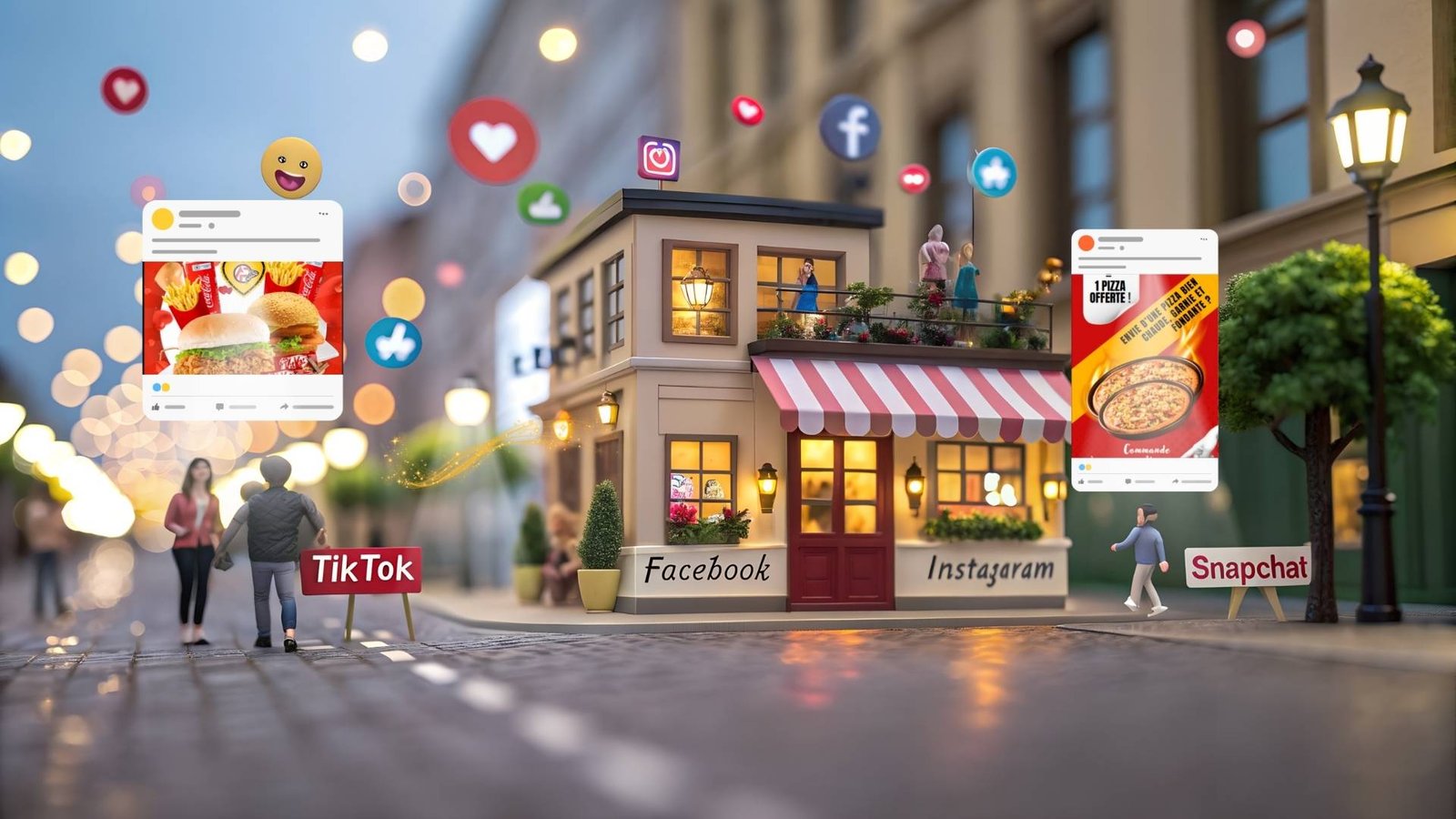 Digital marketing campaigns connecting social media and local business